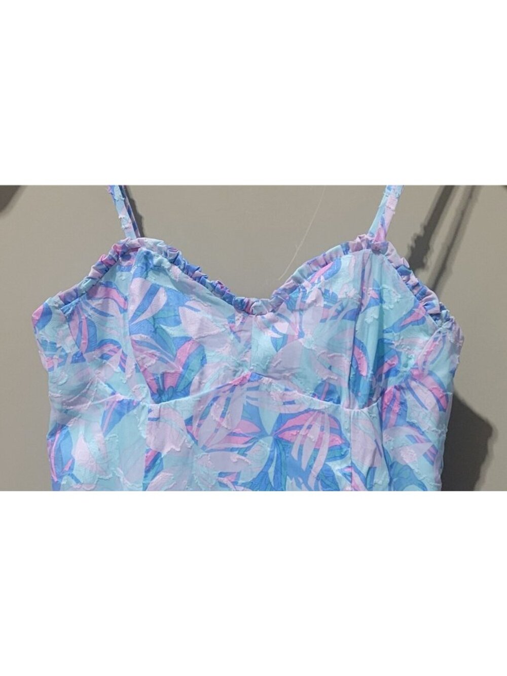Wild Fable Blue Tropical Floral Tiered Fit & Flare Mini Dress -- Medium 8/10 - Picture 4 of 11
